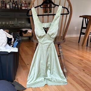 Cutout satin green dress